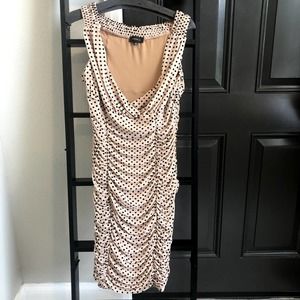 new revolve majorelle pink black polka dot ruched pinup style dress size large